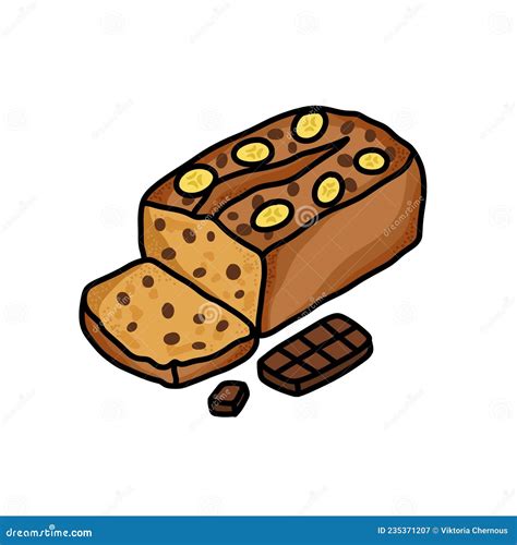 Banana Bread With Chocolate Doodle Icon Vector Color Line Illustration