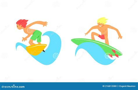 Male Surfer Cartoon Vector Color Illustration