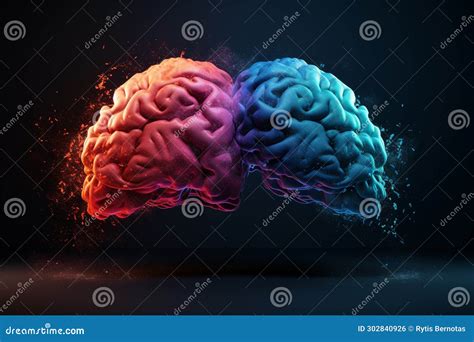 Human Brain Abstract Illustration Colored In Two Different Colors Stock