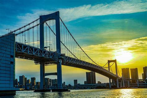 Rainbow Bridge and Evening View of Tokyo Stock Photo - Image of orange ...