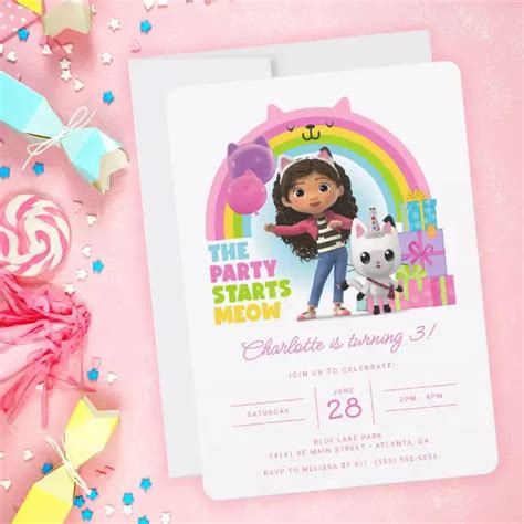 Invitaci N Cumplea Os De Dollhouse En Gabby Zazzle Rainbow