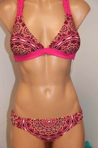 NWT Jessica Simpson Swimsuit Bikini 2 Pc Set Sz M Passion Halter EBay