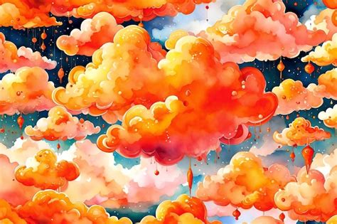 Premium Photo Seamless Pattern With Clouds And Stars Watercolor