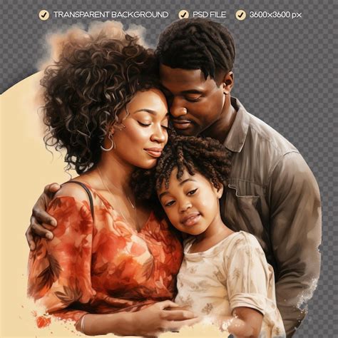 Psd Belle Famille Afro Am Ricaine Aquarelle Clipart Fond Transparent