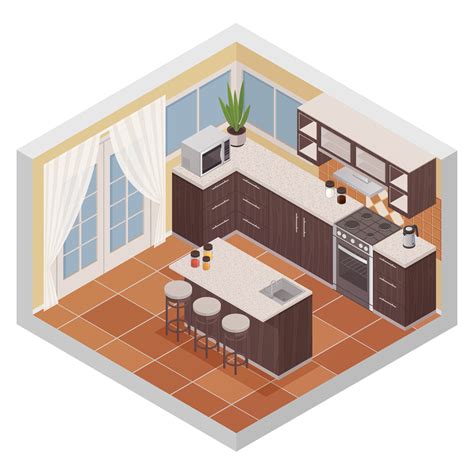 Kitchen Interior Isometric Composition Vector Art At Vecteezy