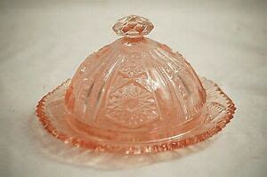 Vntage Pink Depression Glass Butter Dish W Dome Lid Floral Pattern