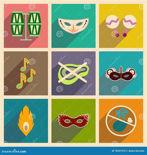 Concept Of Flat Icons With Long Shadow Brazilian Carnival Stock Vector