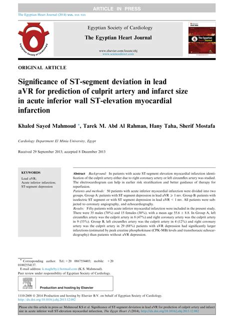 Pdf Significance Of St Segment Deviation In Lead Avr For Prediction