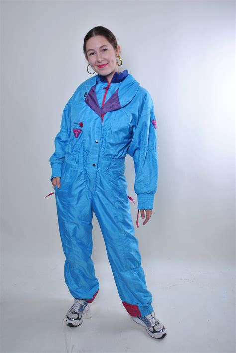 80s Blue One Piece Ski Suit Women Vintage Snow Suit Size M Etsy