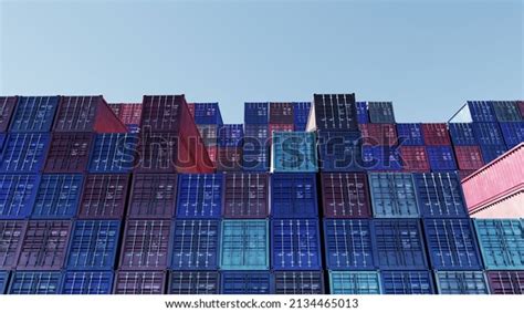 Pile Shipping Containers Clear Background 3d Stock Illustration