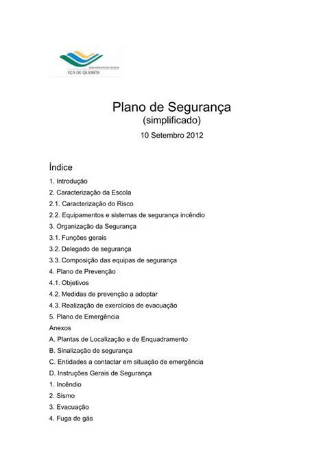 Pdf Plano De Seguran A Pdf Fileum Plano De Seguran A Constitui Um