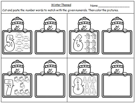 Winter Themed Number Words Cut And Paste Worksheets 1 10 Worksheets Library