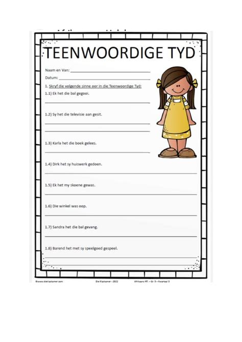 Graad 4 En Graad 5 Afrikaans Tydsvorme Language Worksheets NBKomputer