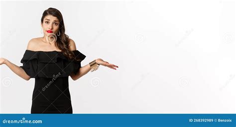 Fashion And Beauty Clueless Attractive Woman In Black Dress Dont Know