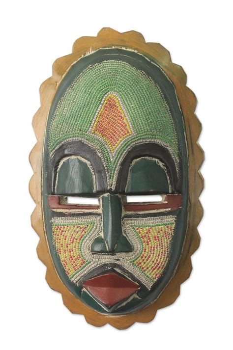 African Mask Hand Carved Wood Recycled Beads Zurufi Novica