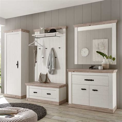 Country Flur Garderobe M Bel Set In Wei Mit Holz Dekor Nedita