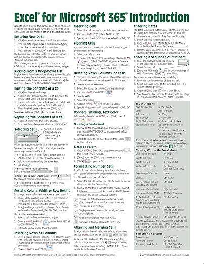 Excel For Microsoft 365 Office 365 Introduction Quick Reference Guide Windows Version Cheat