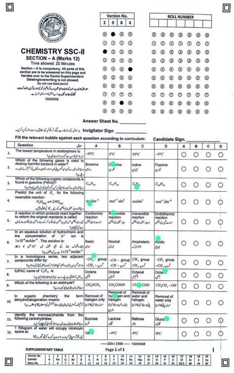 Federal Board Chemistry Past Paper 2023 10th Class FBISE Lo Result