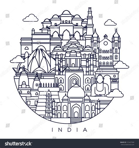 India Detailed Skyline Travel Tourism Background Stock Vector Royalty