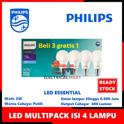 Jual Paket 4 Pcs Lampu Ess LED Philips Multipack 5W Putih Bundling