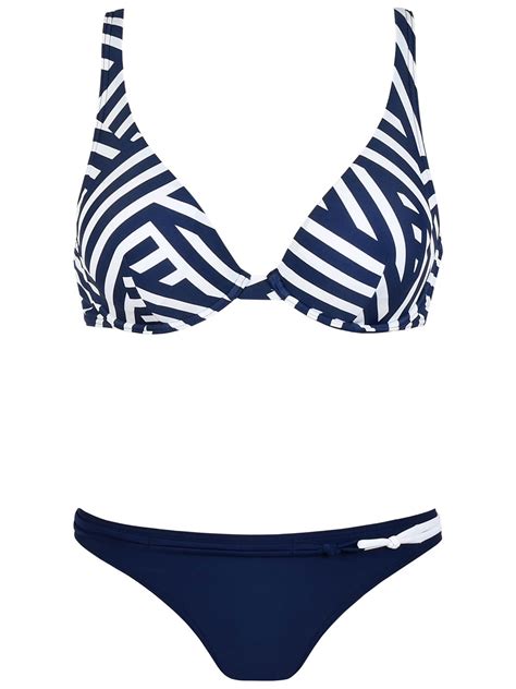 Naturana Naturana White Stripe Print Wired Bikini Set Size