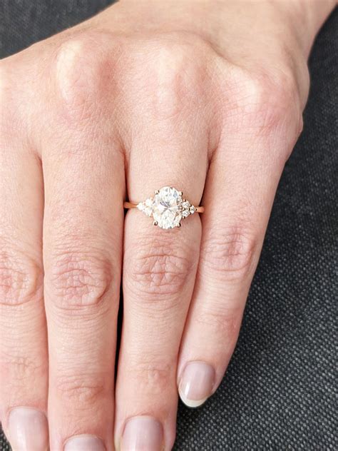 Vintage Oval Moissanite Engagement Ring Unique Cluster Rose Etsy