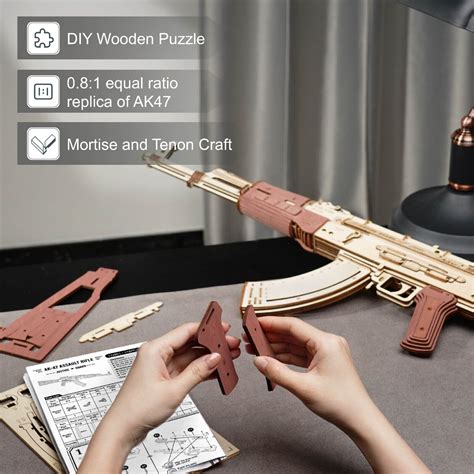 Rokr D Wooden Puzzle Ak Submachine Gun Model Adults Diy Best Gifts