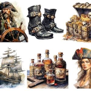 Watercolour Pirates Clipart Bundle Nautical Clipart Png Digital