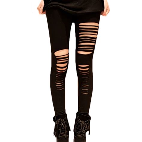 Fashion Style Summer Sexy Leggings Women Cotton Torn Ripped Hole Ninth