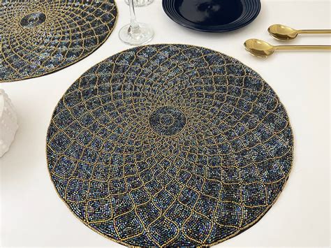 Luxury Handmade Beaded Placemat Blue Tablemat Inch Bead Etsy