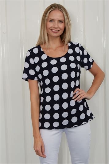 Julianna Spot Print Chiffon Top In Navy Roman Originals UK