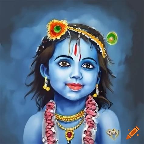 Krishna Painting On Blue Background