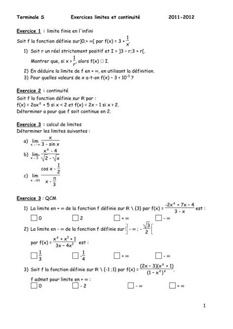 PDF Terminale S Exercices limites et continuité 2011 2012 thalesm