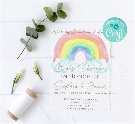 Editable Rainbow Baby Shower Invitation Baby Shower Etsy