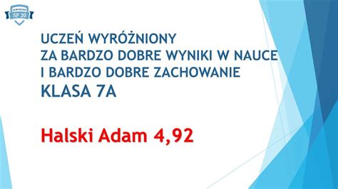 UCZNIOWIE WYRÓŻNIENI ZA BARDZO DOBRE WYNIKI W NAUCE średnia ocen co