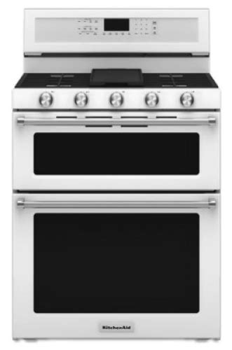 Kitchenaid Kfgd500ewh 30 Inch 5 Burner Gas Double Oven Convection Range Automatic