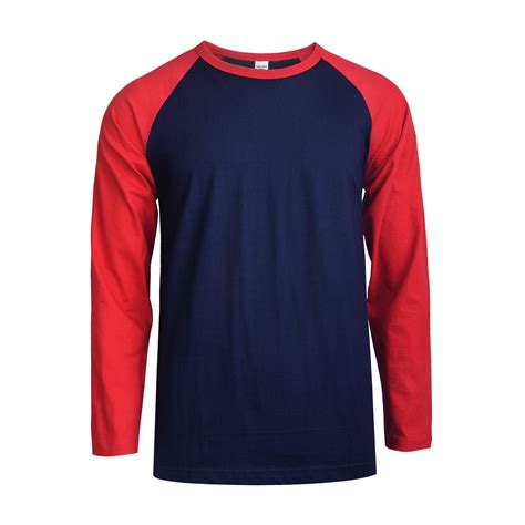 DailyWear Mens Casual Long Sleeve Plain Baseball Cotton T Shirts D RED