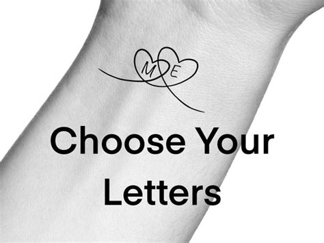 Custom Heart Initials Temporary Tattoo Custom Heart Letters Etsy