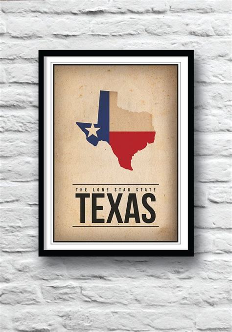 Texas Art Map Print Texas Poster Lone Star State Minimalist Print