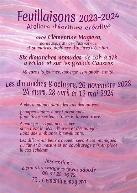 Ateliers D Criture Cr Ative Feuillaisons Avec Cl Mentine