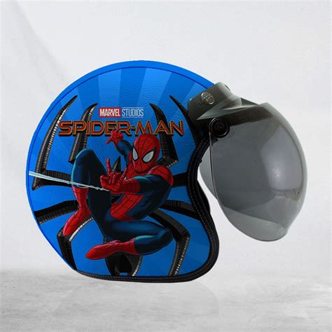 Jual Helm Bogo Retro Kulit Motif Kartun Anak Spiderman Dan Hulk Biru