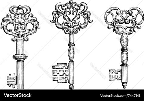 Skeleton Key And Lock Drawing