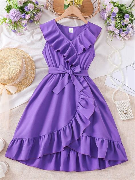 Violet Purple Cute Collar Sleeveless Fabric Plain A Line Embellished