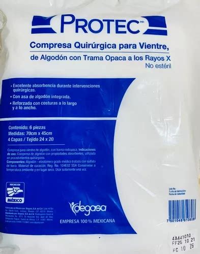 Compresa Quirúrgica Protec Rtx No Estéril 24x20 Bolsa 6pz