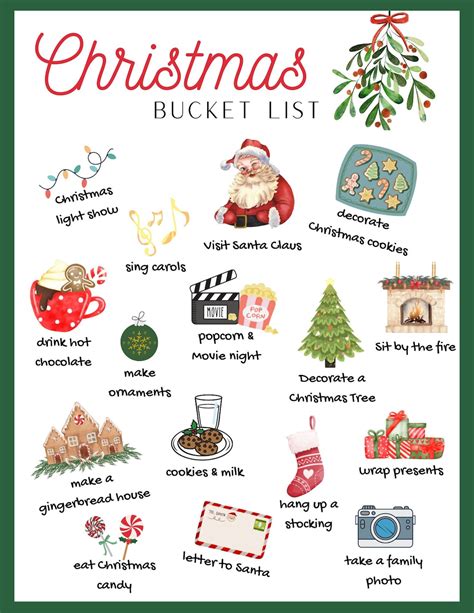 Christmas Bucket List Printable Bucket List Holiday Bucket List