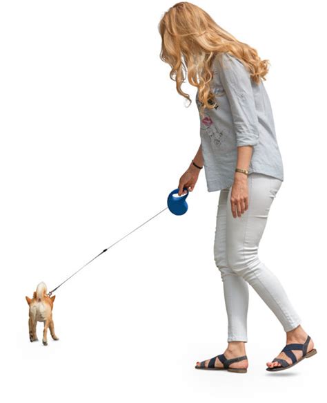 The Woman Is Walking The Dog