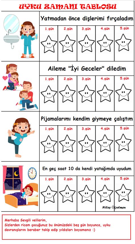 okul öncesi kız öğrenci uykuzamanıtablosu Davranış grafiği okul