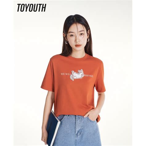 Toyouth Women T Shirt 2023 Summer Short Sleeve Round Neck Loose Tees