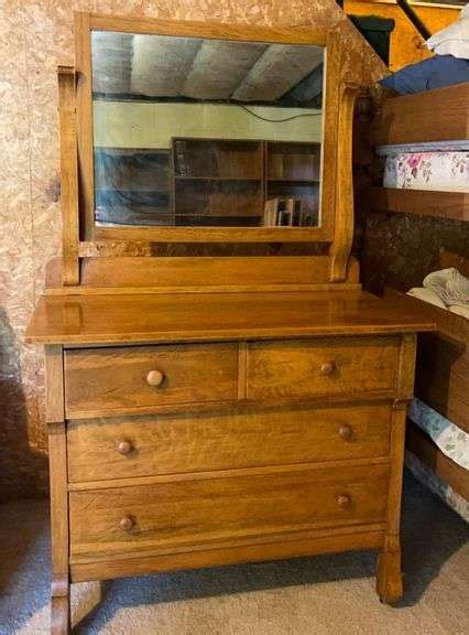 Antique Solid Oak Dresser W Mirror Sherwood Auctions