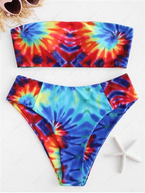 29 OFF 2021 Tie Dye Plus Size Bandeau Bikini Set In MULTI A ZAFUL